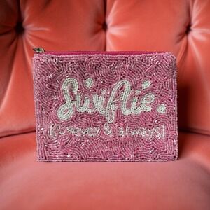 Taylor Swift Swiftie Pink & White Beaded Change Purse Cosmetic Bag with Zipper